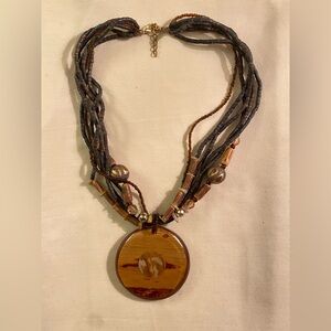 Multistrand Brown Beaded Necklace with Pendant